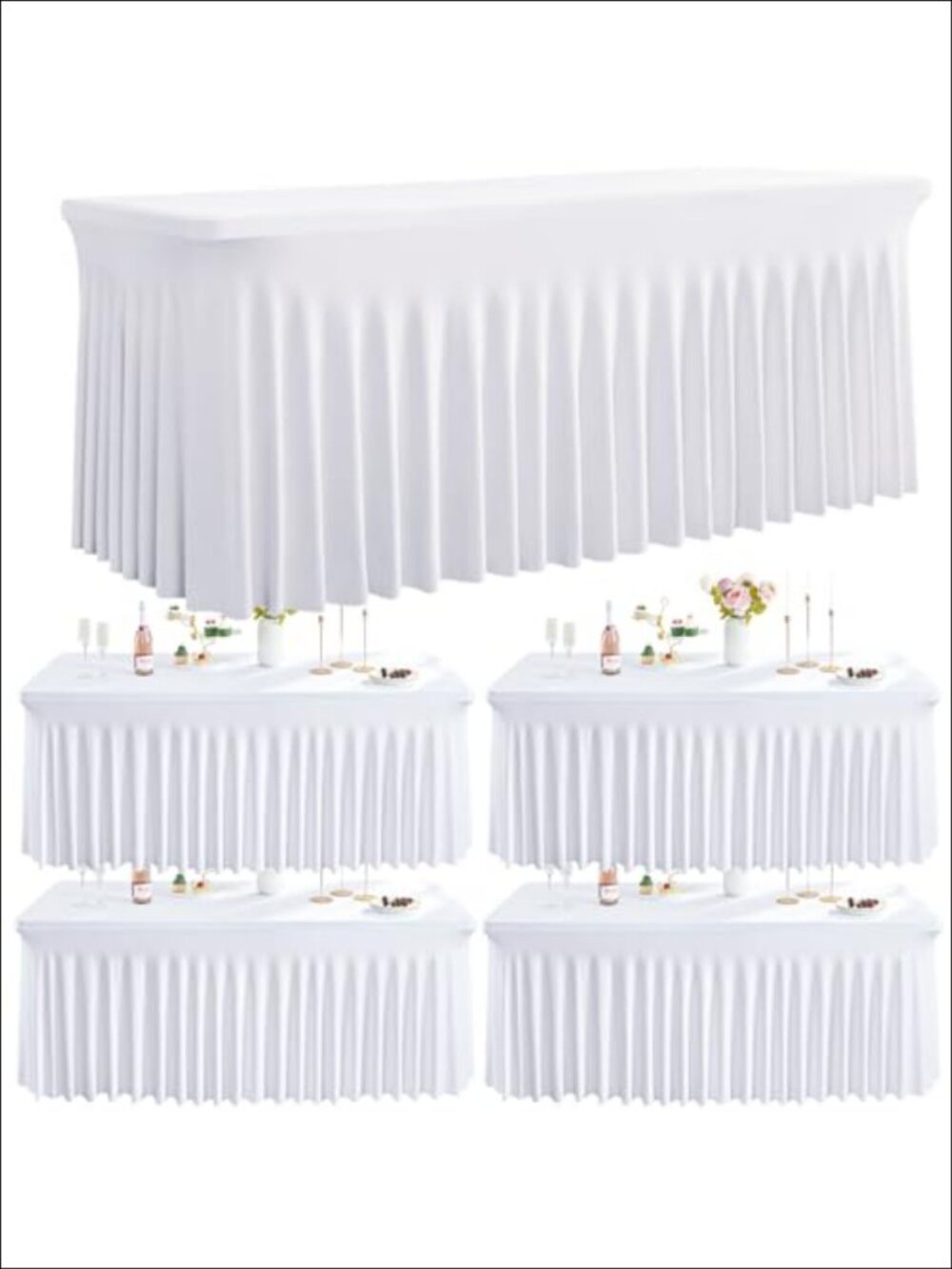 Spandex Tablecloth 6FT Rectangular Wrinkle-Free 4 Pack Table Covers